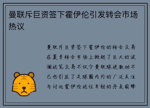 曼联斥巨资签下霍伊伦引发转会市场热议 曼联斥巨资签下霍伊伦引发转会市场热议